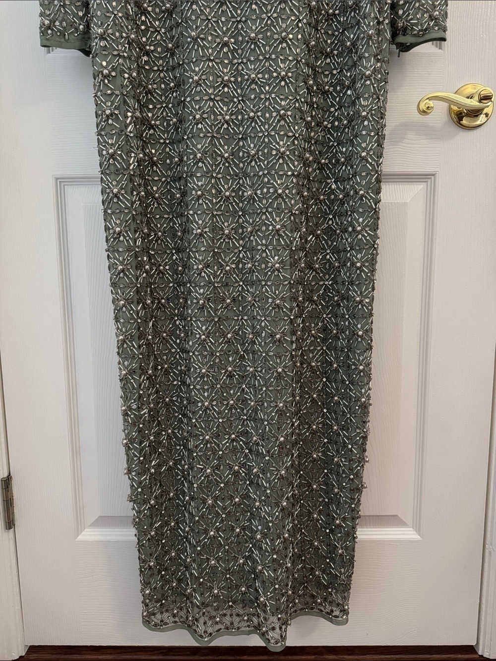 Mac Duggal 93827 Green Long Sleeve High Neck Beaded Gown Size 14 NWT - Picture 7 of 11
